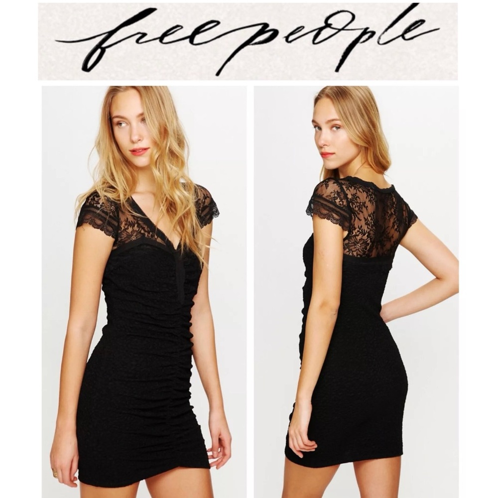 *NEW* NWT Free People Lace Envy Bodycon Mini Dress Black Size Medium